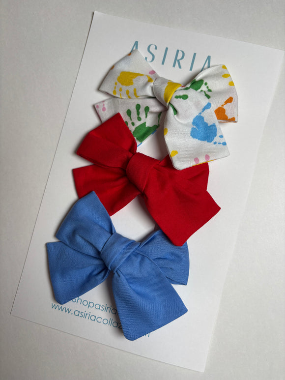 Hand Prints Trio- Set of 3 Clips bow