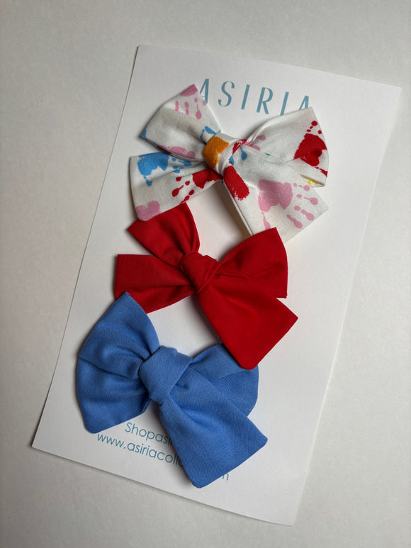 Hand Prints Trio- Set of 3 Clips bow