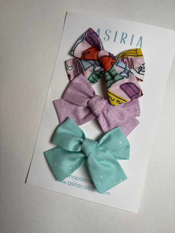 Pastel Colors BTS  Trio- Set of 3 Clips bow