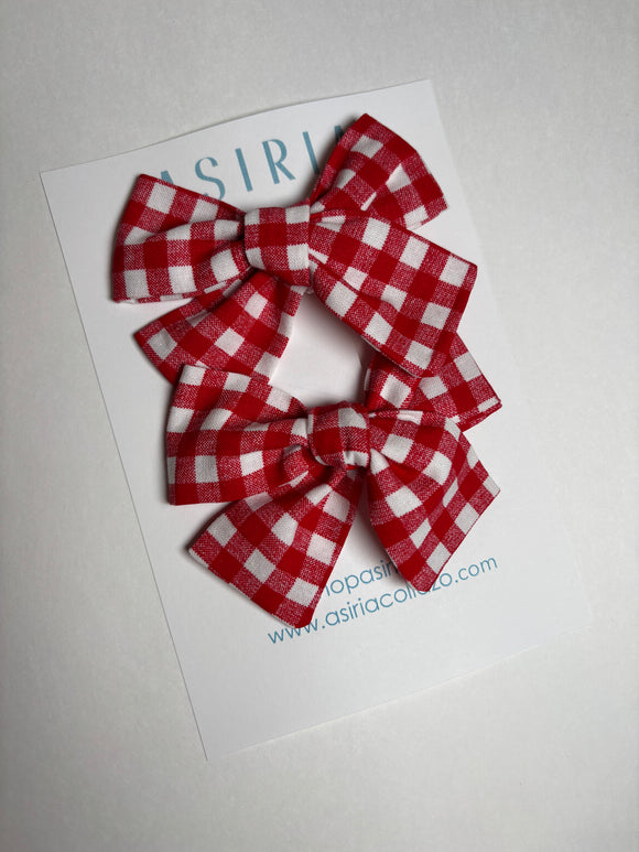 Red Gingham - Set of 2 Clips bow
