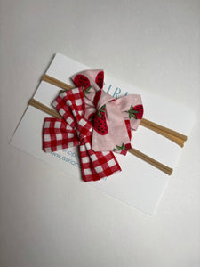Strawberry + Gingham  - Set of 2 elastic band bow