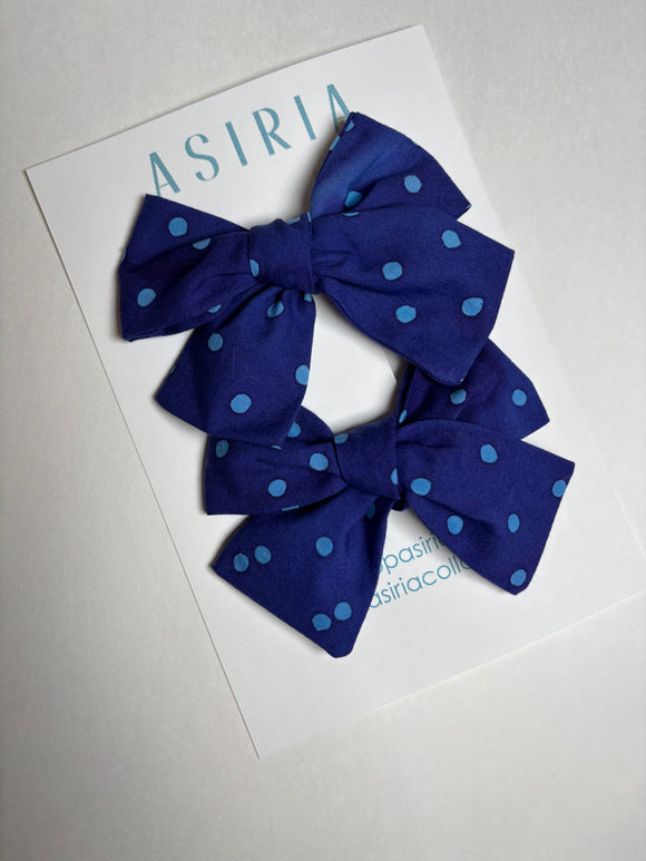 Blue Dots  - Set of 2 Clips bow