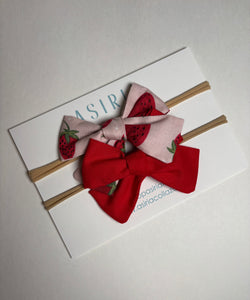 Strawberry + Red  - Set of 2 elastic band bow