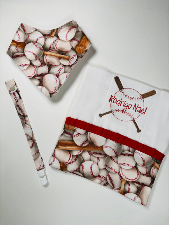 BaseBall Burp Cloth Embroidered