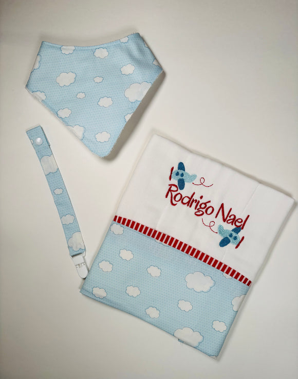 Clouds  Burp Cloth Embroidered